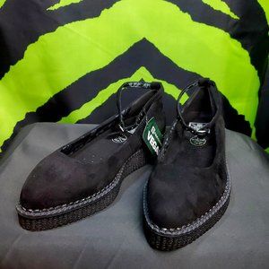 TUK Black Pointed Ballet Ankle Strap Creeper (VEGAN) - Size 9 With TAGS!!